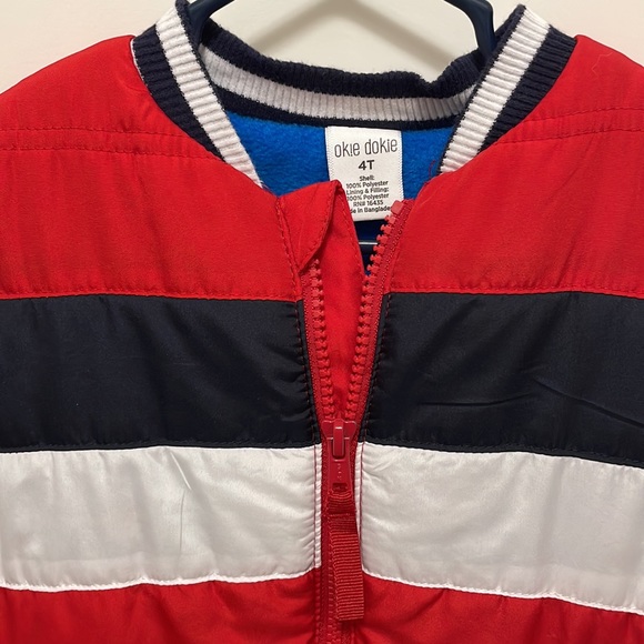 Okie Dokie full zipper vest red/white/blue fleece lined size 4T - Picture 2 of 6
